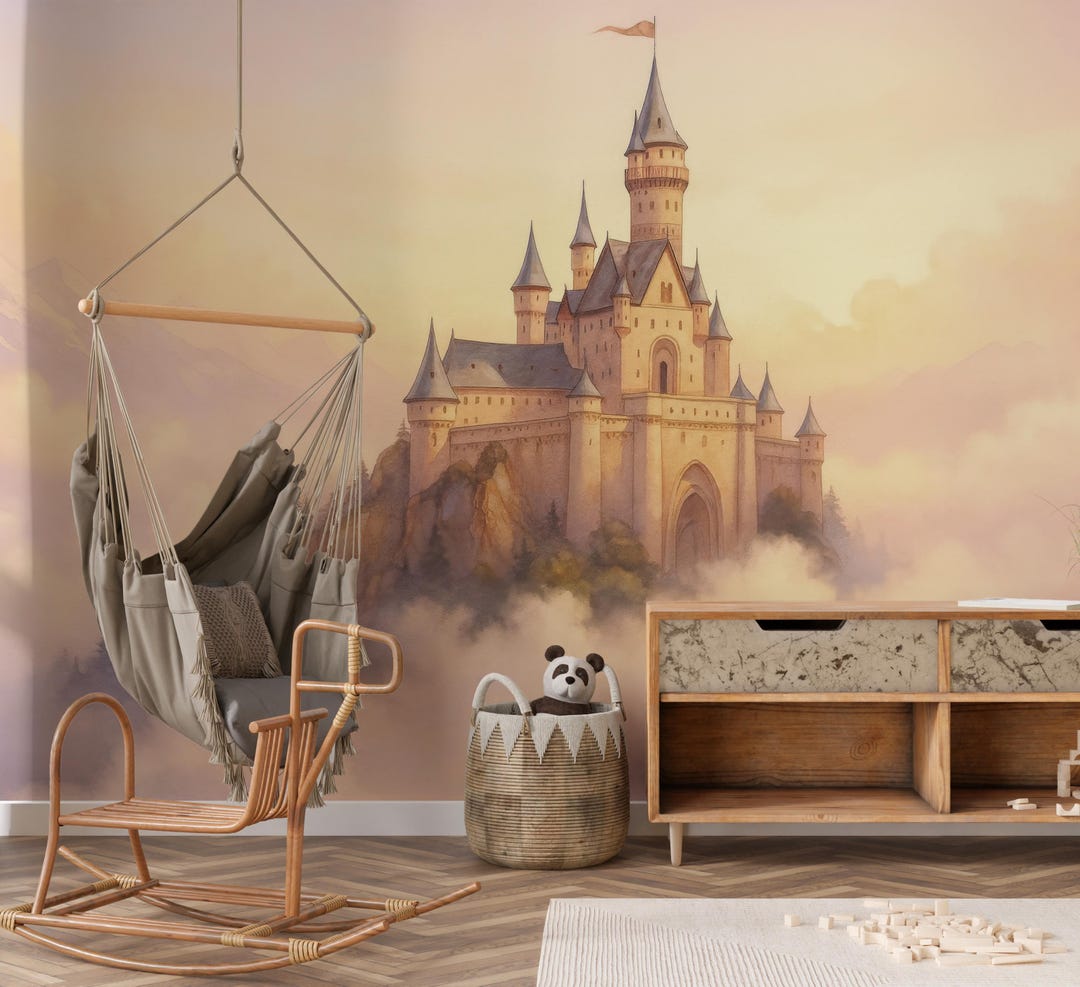 Watercolor Castle Wallpaper: Wall Decor Nursery Wall Mural Art - Etsy