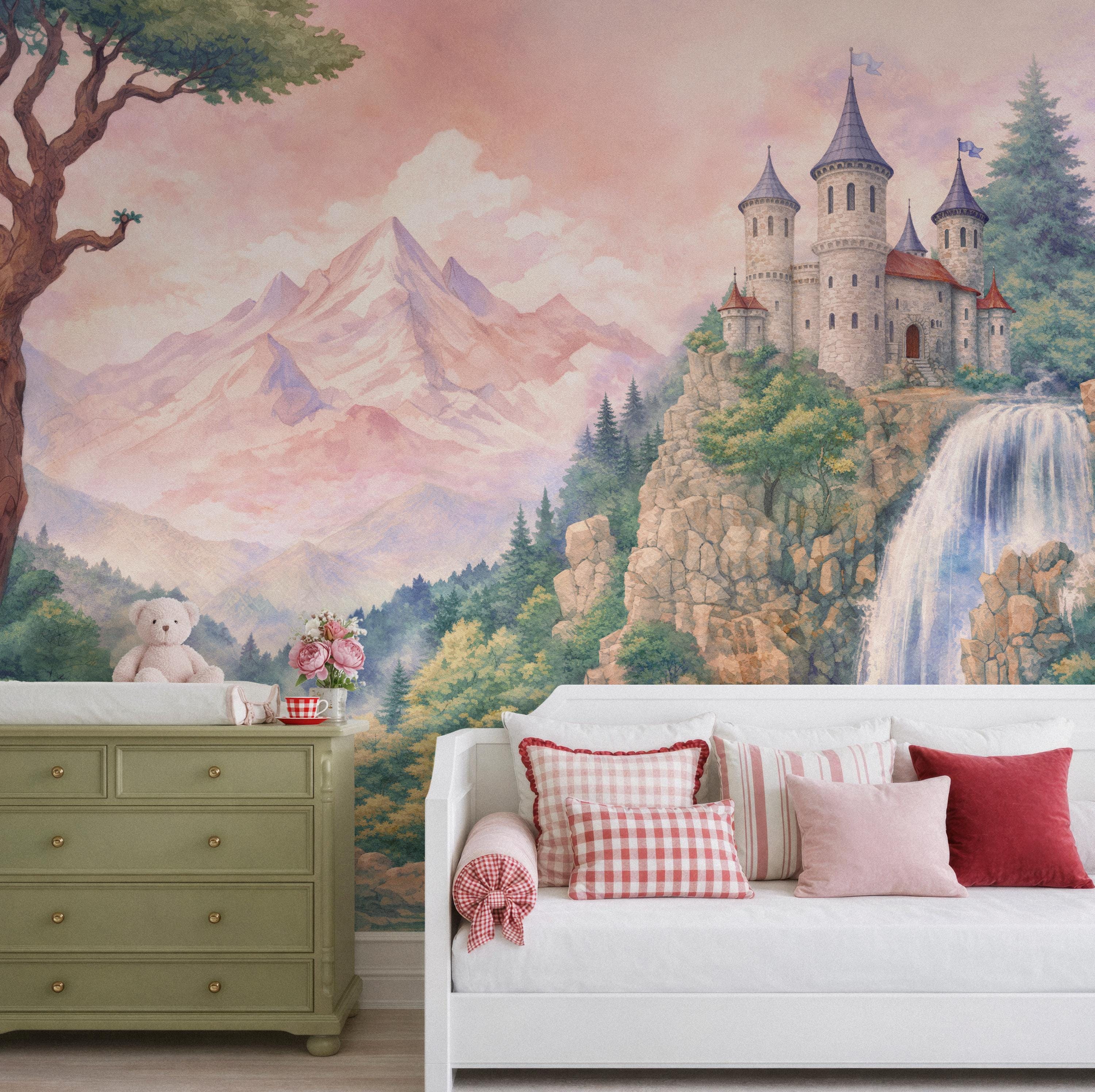 Watercolor Castle Fairytale Wall Mural, Magical Kingdom Wallpaper for ...