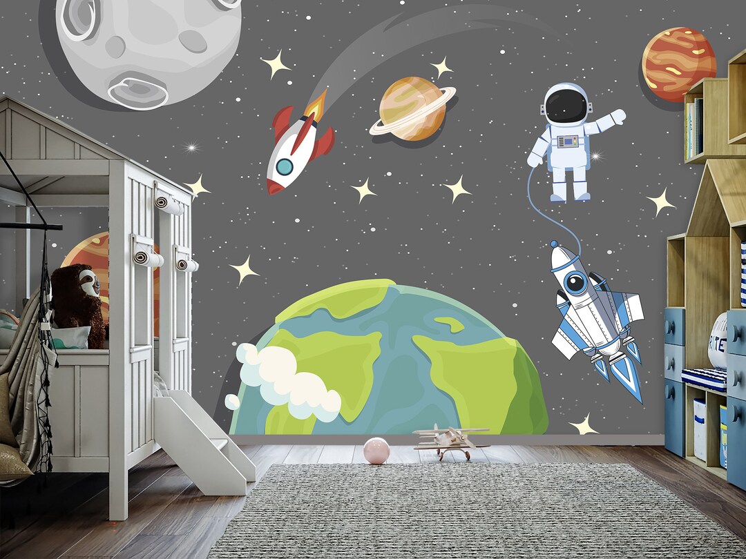 Outer Space Wallpaper Baby Boy Room. Galaxy Wall Mural Toddler Nursery ...