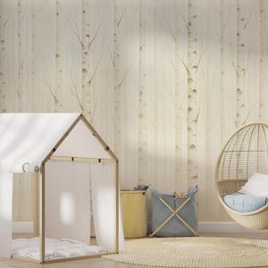 Birch Tree Wallpaper, Woodland Nursery Decor, Scandinavian Wall Mural, Removable Peel and Stick Wallpaper