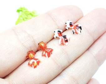 Simple Goldfish Studs Earrings / Resin Earrings / Goldfish Jewellery / Fish Earrings / Enchanted Garden / 815amUK