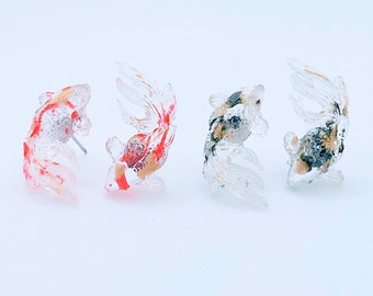 Large Goldfish Studs Earrings / Clear / 3D GoldFish Jewellery / Realistic Resin Earrings / Fish Earrings / Enchanted Garden / 815amUK