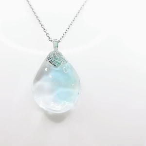 Water Ripple Raindrop Pendant Necklace /  Water Ripple Iridescent Blueish-Green Charm Necklace