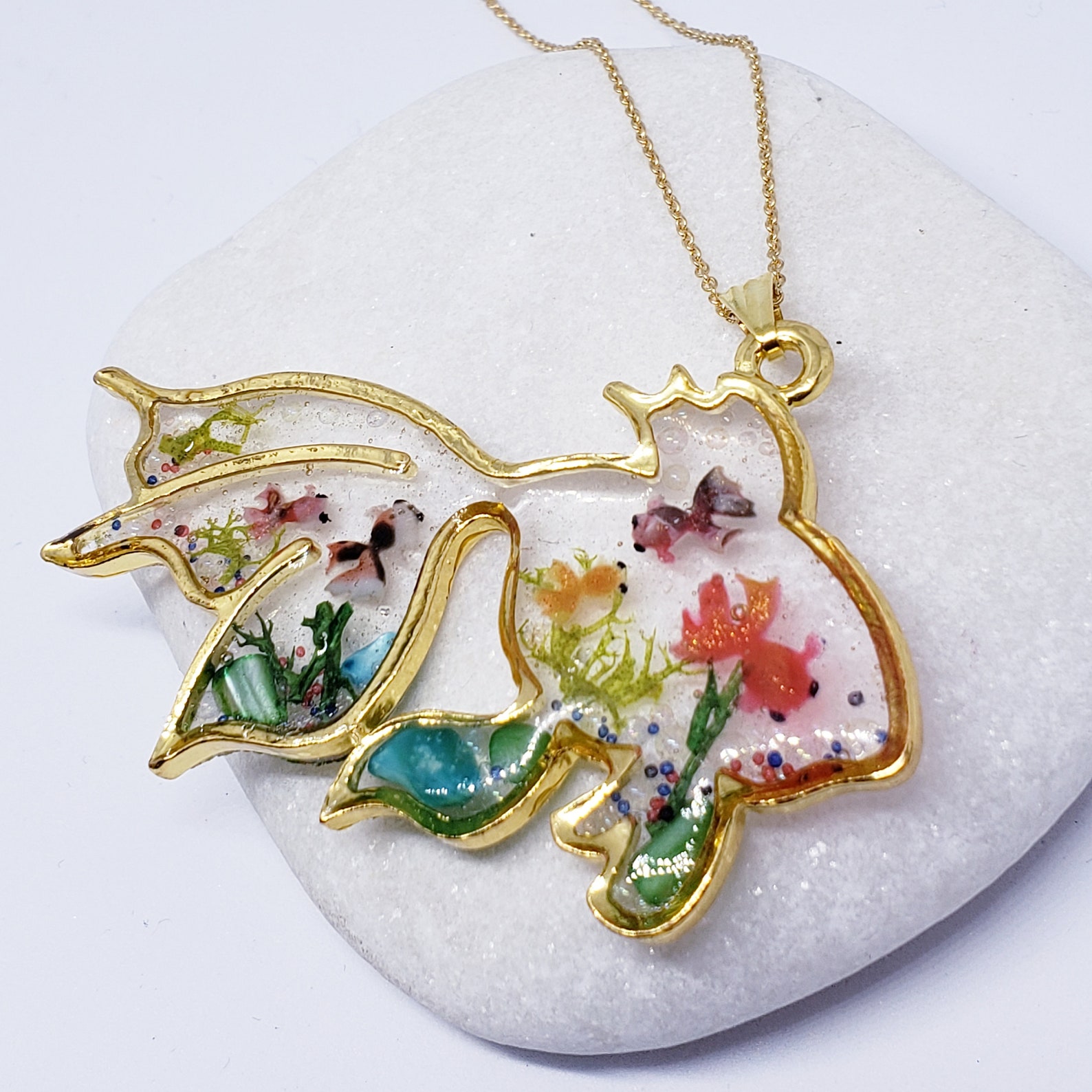 Goldfish Necklace / Fishpond Necklace / Goldfish Frame / Resin Etsy