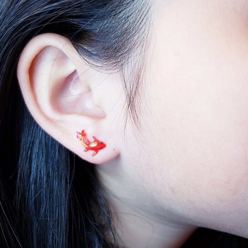 Simple Koi Studs Earrings / Koi Fish Jewellery / Resin Etsy