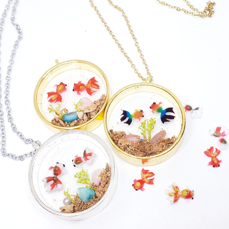 Goldfish Necklace / Fishbowl Necklace / Boho Charm Necklace / Etsy