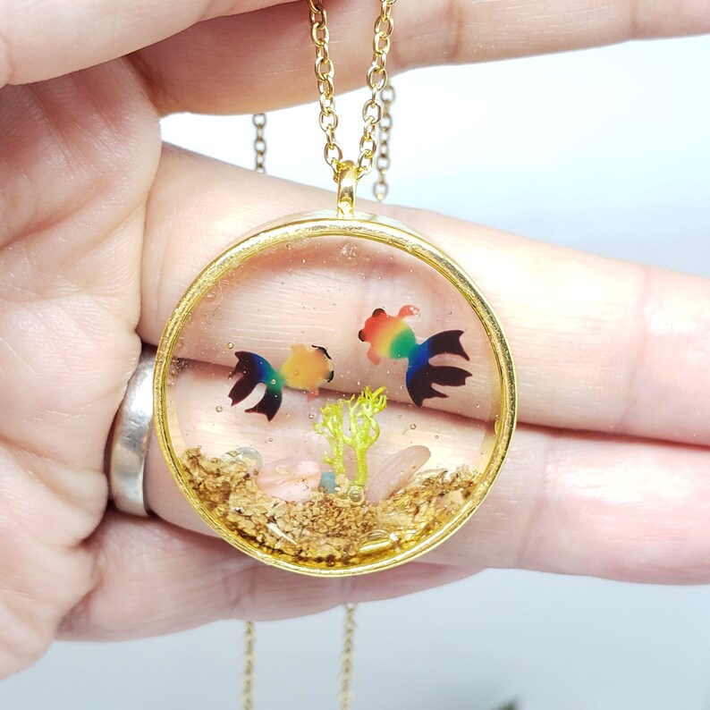Goldfish Necklace / Fishbowl Necklace / Boho Charm Necklace / Etsy