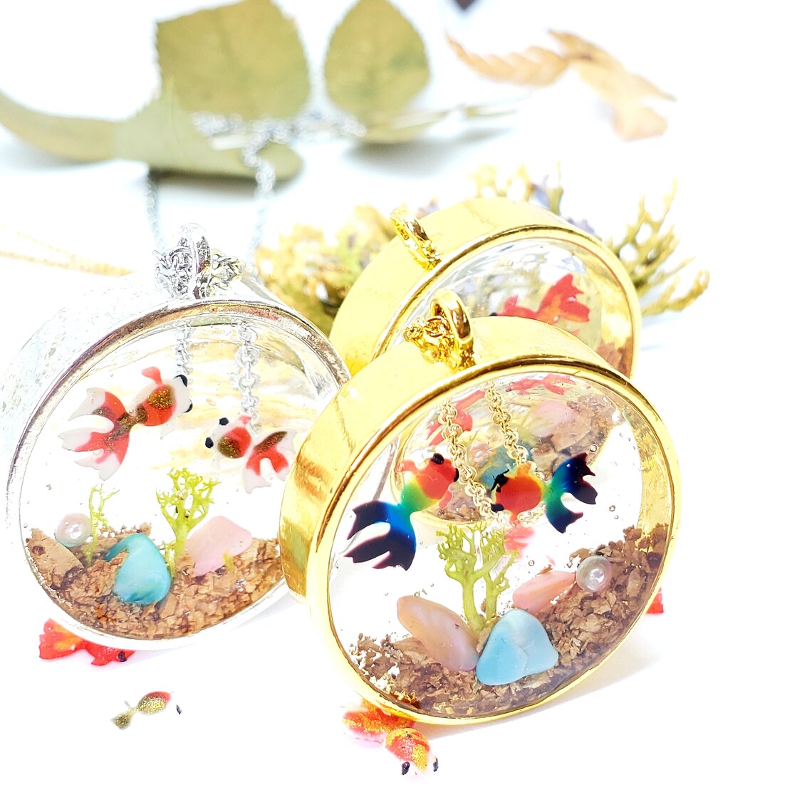 Goldfish Necklace / Fishbowl Necklace / Boho Charm Necklace / Etsy