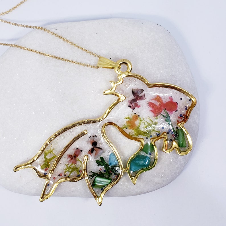 Goldfish Necklace / Fishpond Necklace / Goldfish Frame / Resin Etsy