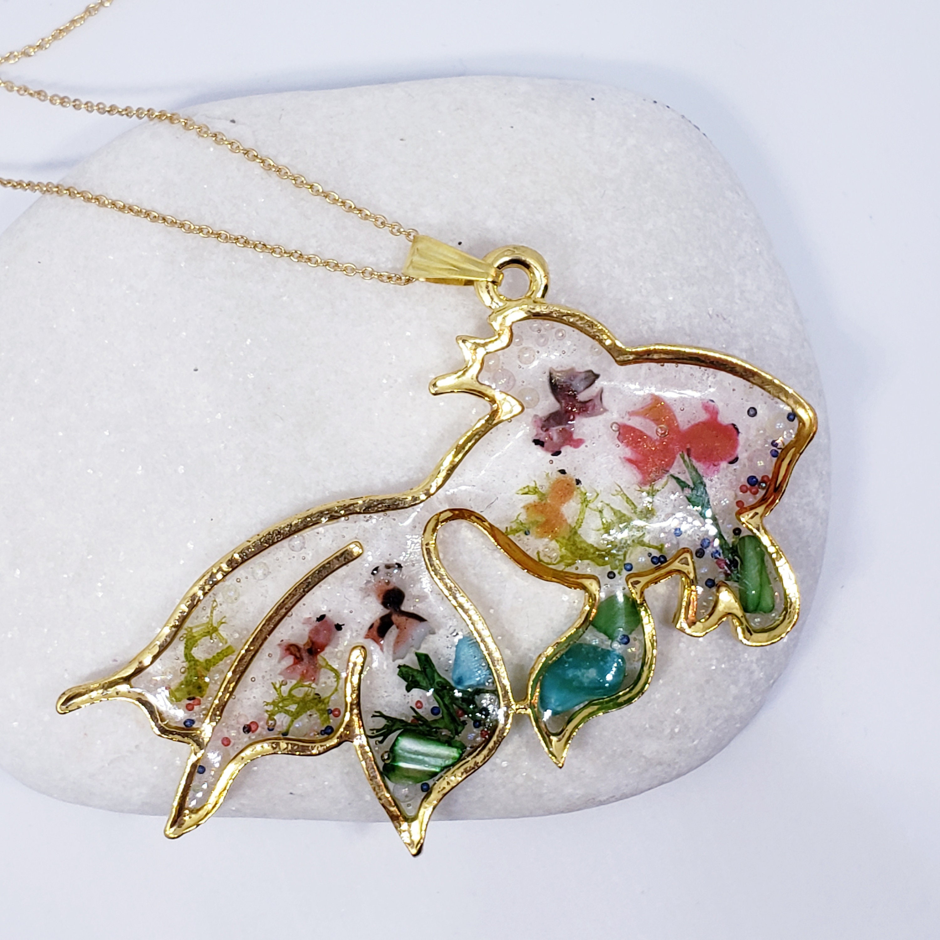 Goldfish Necklace / Fishpond Necklace / Goldfish Frame / Resin Etsy