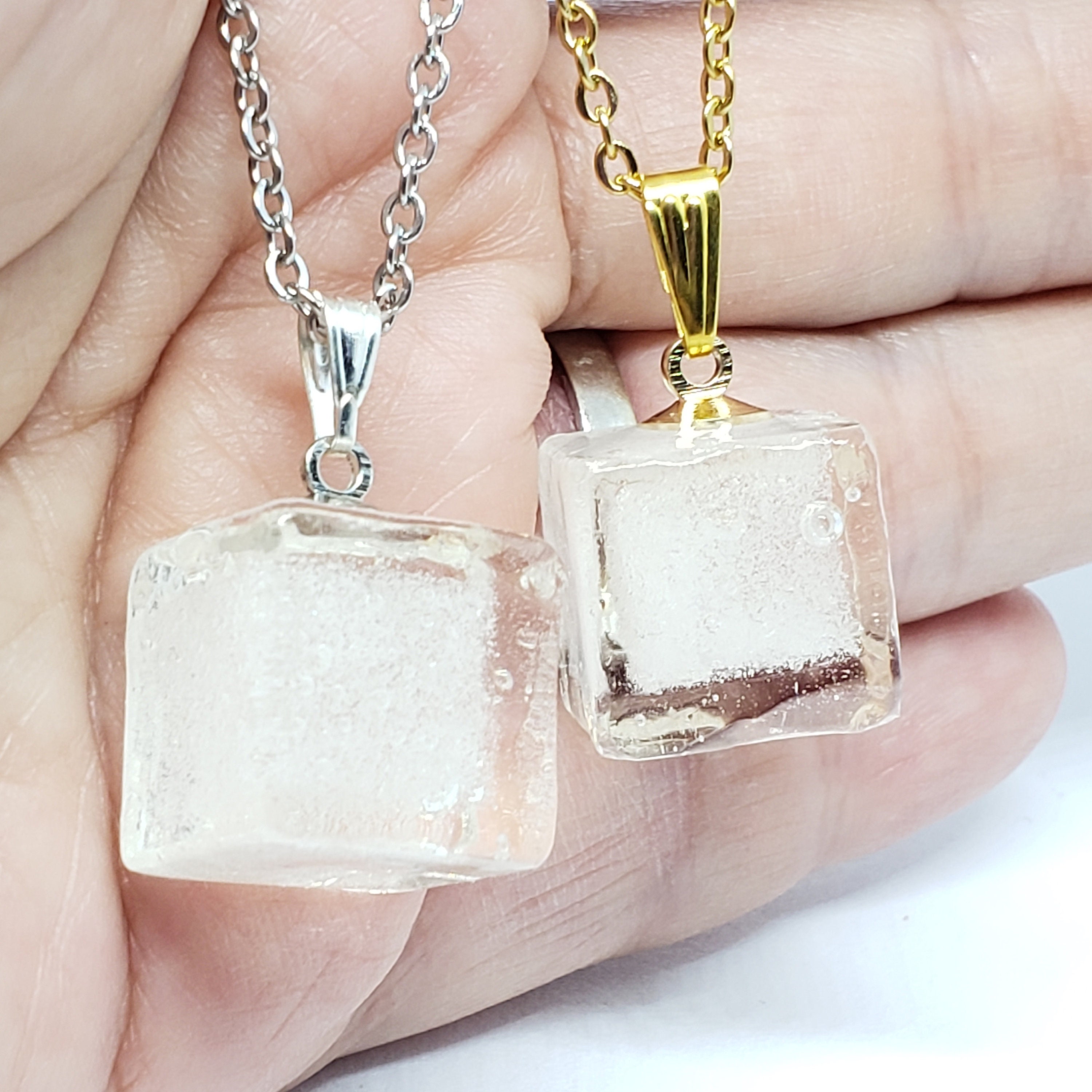 Ice Cube Pendant Necklace / Ice Cube Jewellery / Resin Etsy Polska