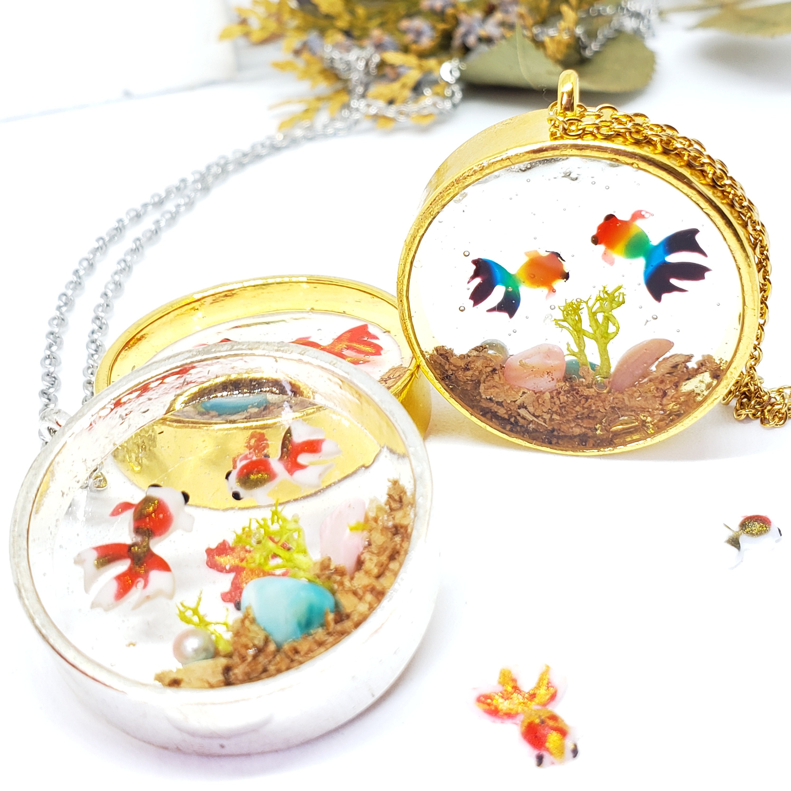 Goldfish Necklace / Fishbowl Necklace / Boho Charm Necklace / Etsy
