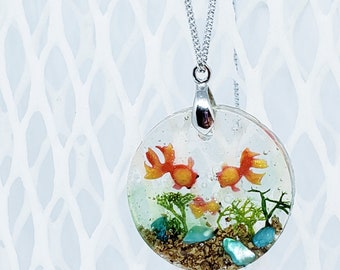 Goldfish Necklace / Goldfish Pond Necklace / Boho Charm Necklace / Handmade / Resin Jewellery / Enchanted Garden / 815amUK