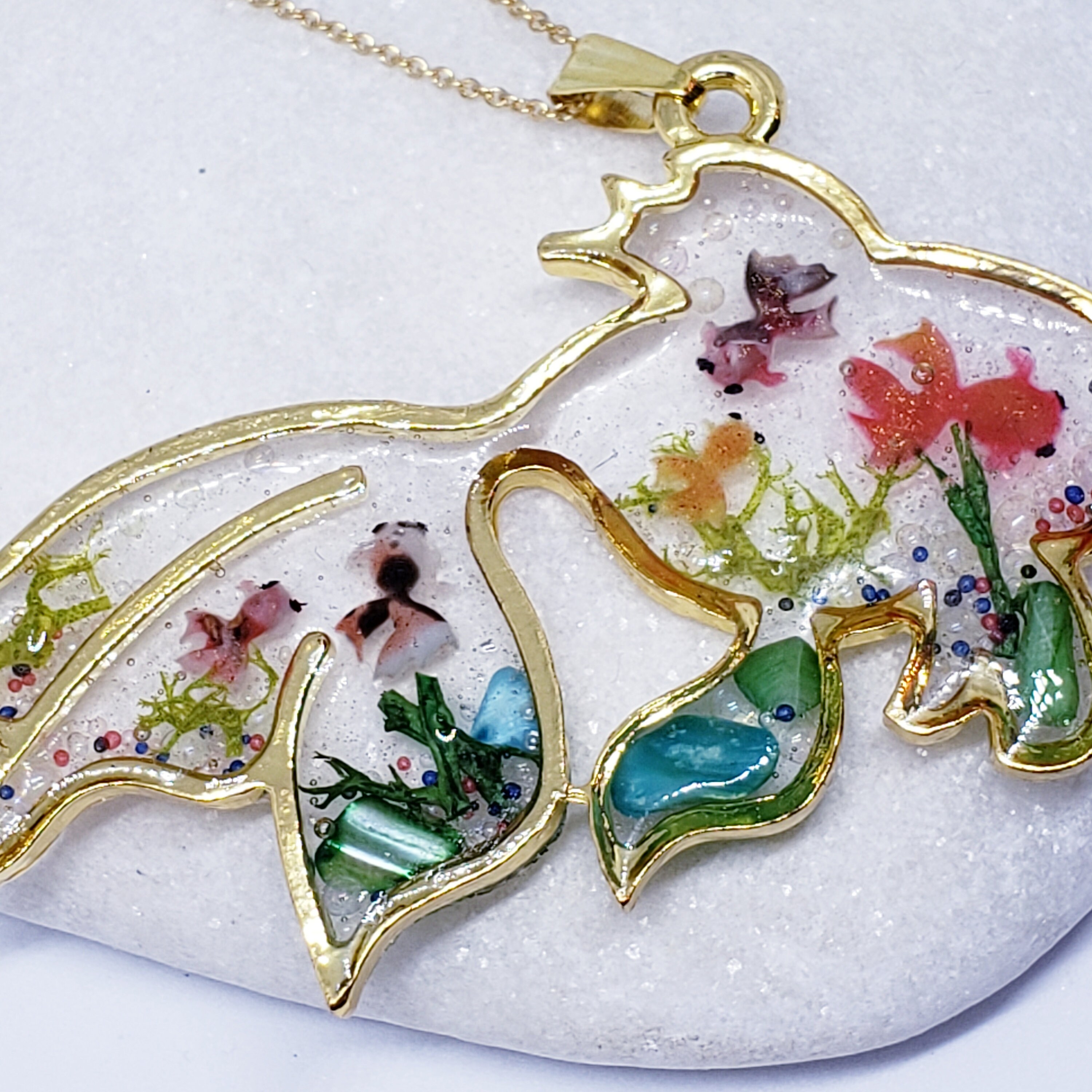 Goldfish Necklace / Fishpond Necklace / Goldfish Frame / Resin Etsy