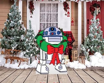 Hand Painted Christmas Star Wars R2D2 Yard Art/ Christmas Yard Art