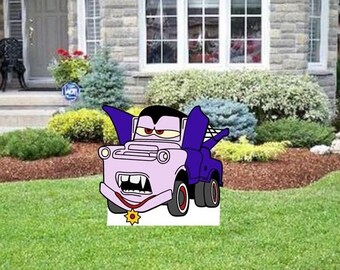 Hand painted Disney Cars Tow Mater Halloween yard art/ Disney yard art/ Lightning McQueen/ Disney party decor/ wooden yard art