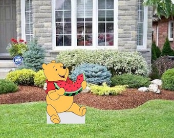 Hand Painted Disney Winnie The Pooh Summer yard art/ Disney/ Disney art/ Disney yard/ Pooh yard/ Piglet yard/ Disney garden