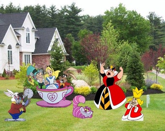 Hand painted Disney's Alice in Wonderland/ Disney yard art/ Alice yard art/ white rabbit/ Alice in Wonderland/ Disney Lawn/ Disney garden