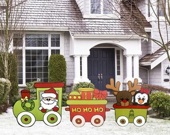 Hand Painted Christmas train yard art