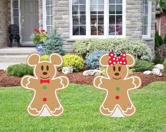 Hand painted Disney Mickey and Minnie gingerbread CHRISTMAS Yard Art set/Disney yard art/ Disney yard decor/ Mickey Mouse yard/ Mickey Mouse