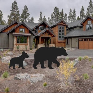 Hand Painted Black bear Mama and cub silhouette/ cabin decor/ mountain decor/ bear yard art/ bear yard display
