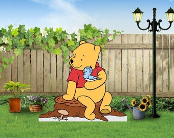 Hand Painted Disney Winnie The Pooh Spring yard art/ Disney/ Disney art/ Disney yard/ Pooh yard/ Piglet yard/ Disney garden