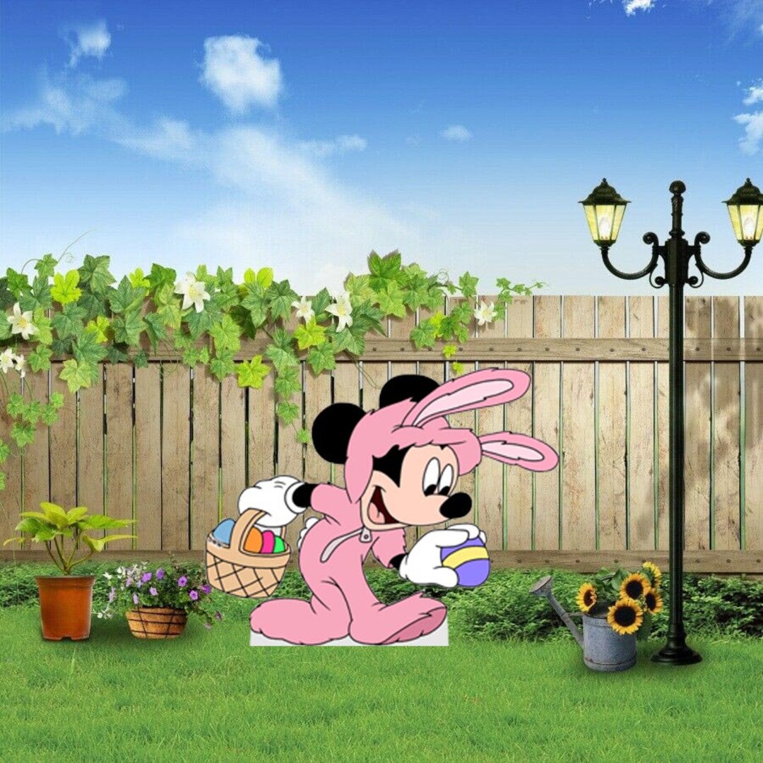 Hand Painted Disney Mickey Mouse Easter Bunny Yard Art/disney Yard Art ...