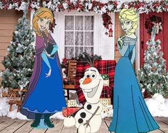 Hand painted Disney's Frozen Elsa and Anna and Olaf Yard Art/ frozen/ elsa/ Disney yard art/ Frozen yard art/ Elsa yard art/ Frozen Lawn/
