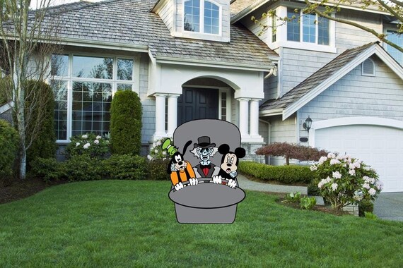 Hand painted Disney Haunted Mansion Mickey and Goofy in doom buggy yard  art/ hitch hiking ghosts yard/ Disney halloween/ Hitch hiking ghost