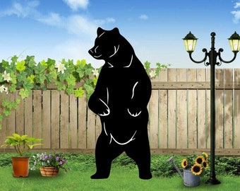 Hand Painted Black bear standing silhouette/ cabin decor/ mountain decor/ bear yard art/ bear yard display