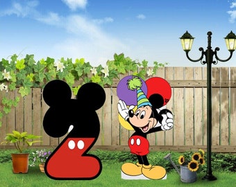 Hand painted Disney Birthday Second Birthday Mickey Mouse Yard Art/Disney yard art/ Disney yard decor/ Mickey Mouse yard/ Mickey Mouse decor