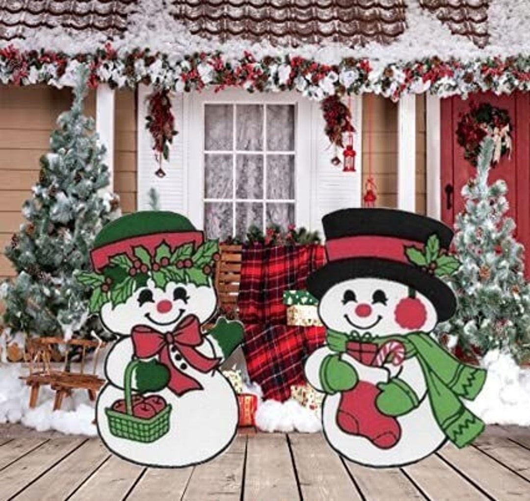 Decoración navideña vintage de jardín con una pareja de muñecos de nieve,  pintada a mano / Arte vintage para jardín / Arte navideño para jardín /  Arte de madera para jardín / Navidad - Etsy México, image size:1080x1022