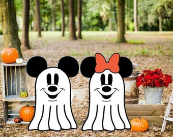 Hand Painted Mickey and Minnie mouse ghost Halloween yard art