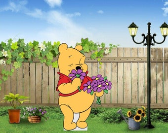 Hand Painted Disney Winnie The Pooh Spring yard art/ Disney/ Disney art/ Disney yard/ Pooh yard/ Piglet yard/ Disney garden