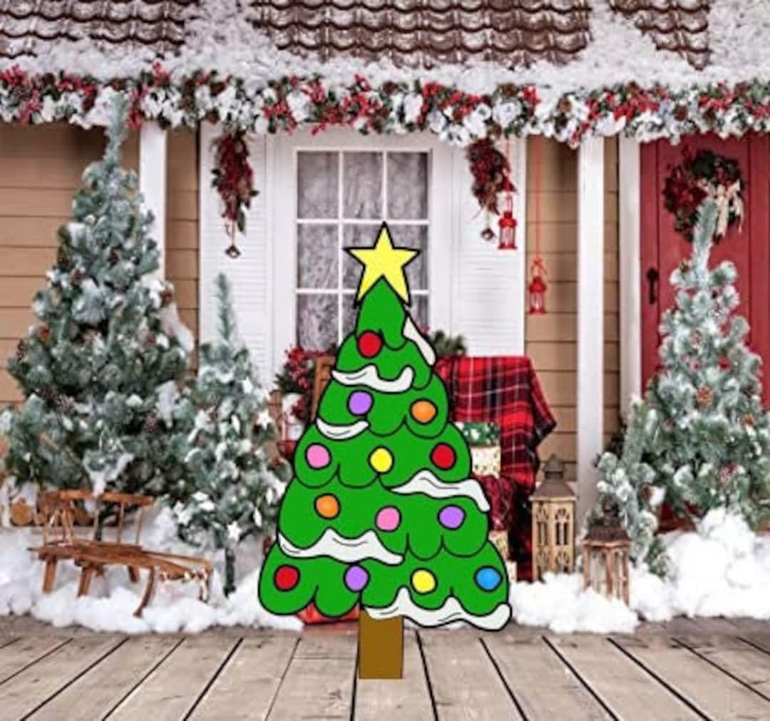 Hand Painted Crafty Christmas Tree Yard Art/ Christmas Yard Art