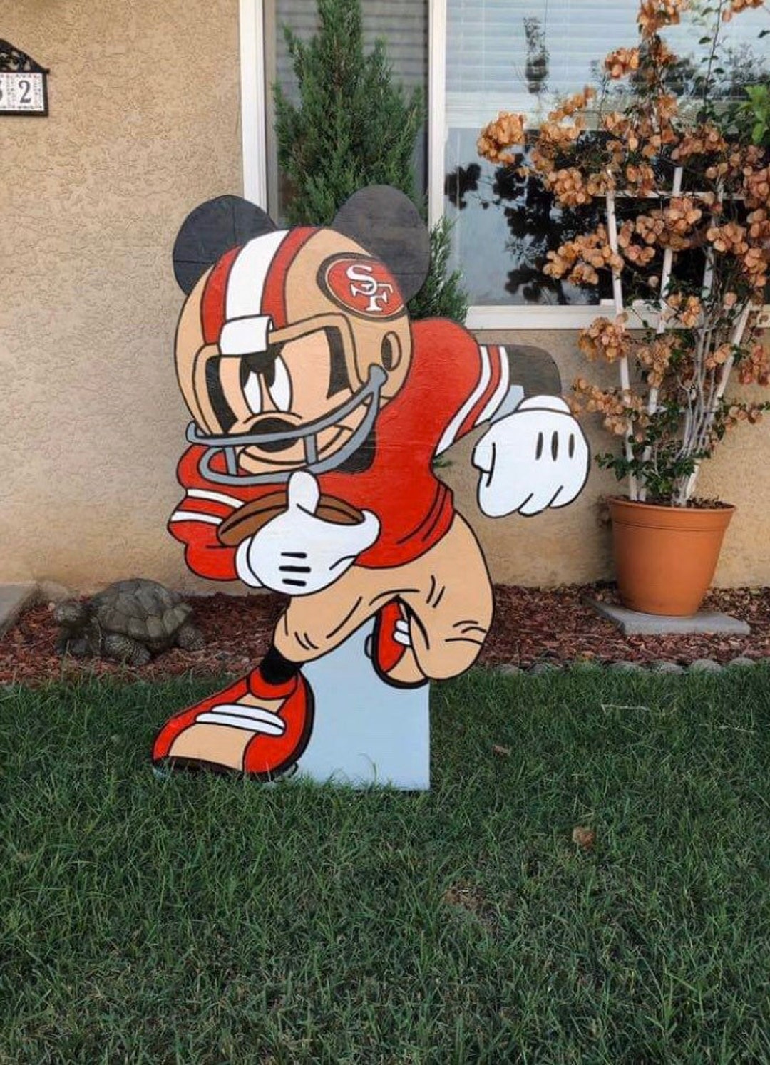 Hand Painted Disney/mickey Mouse/49ers/football Yard Art/disney Yard Art/ Disney  Yard Decor/ Mickey Mouse Yard/ Mickey Mouse Decor/ Wooden 