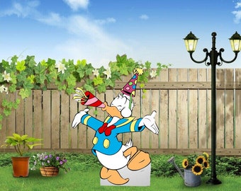 Hand Painted Disney Birthday Donald Duck Yard Art/Disney yard art/ Disney yard decor/ Mickey Mouse yard/ Mickey Mouse decor/ wooden yard art