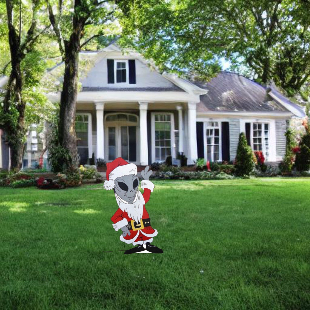 Hand Painted Alien Santa Yard Art/christmas Yard Art/ Santa Yard Decor