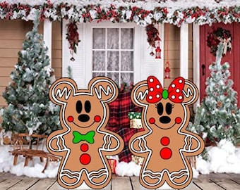Hand painted Disney Mickey and Minnie gingerbread CHRISTMAS Yard Art set/Disney yard art/ Disney yard decor/ Mickey Mouse yard/ Mickey Mouse
