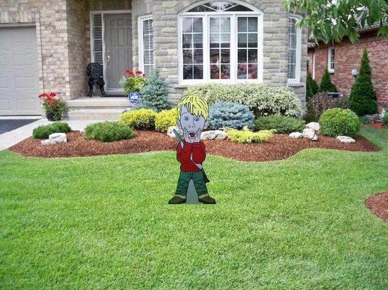 Hand Painted Home Alone Kevin McCallister yard art/ Christmas yard art/ Christmas outdoor/ Kevin Marv Harry/ wooden yard art image 1