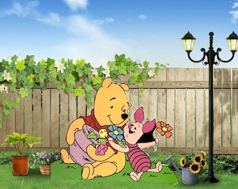 Hand Painted Disney Winnie The Pooh and Piglet Spring yard art/ Disney/ Disney art/ Disney yard/ Pooh yard/ Piglet yard/ Disney garden