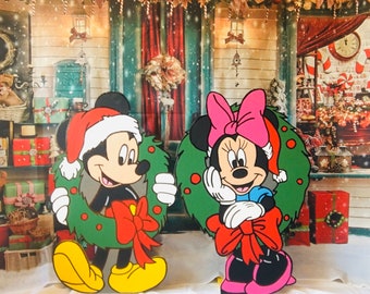 Hand painted Disney Mickey and Minnie CHRISTMAS Yard Art set/Disney yard art/ Disney yard decor/ Mickey Mouse yard/ Mickey Mouse decor/ wood