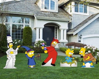 Hand Painted The Simpsons Halloween set of 5 yard art/ Christmas yard art/ Wooden yard art/ Halloween decoration/ Simpsons gift/ Halloween