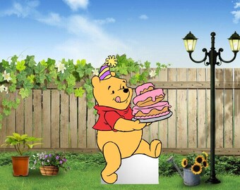 Hand Painted Disney Winnie The Pooh Birthday yard art/ Disney/ Disney art/ Disney yard/ Pooh yard/ Piglet yard/ Disney garden