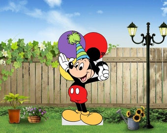 Hand painted Disney Birthday Mickey Mouse Yard Art/Disney yard art/ Disney yard decor/ Mickey Mouse yard/ Mickey Mouse decor/ wooden yard