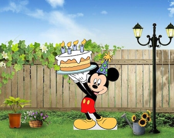 Hand painted Disney Birthday Mickey Mouse Yard Art/Disney yard art/ Disney yard decor/ Mickey Mouse yard/ Mickey Mouse decor/wooden yard art