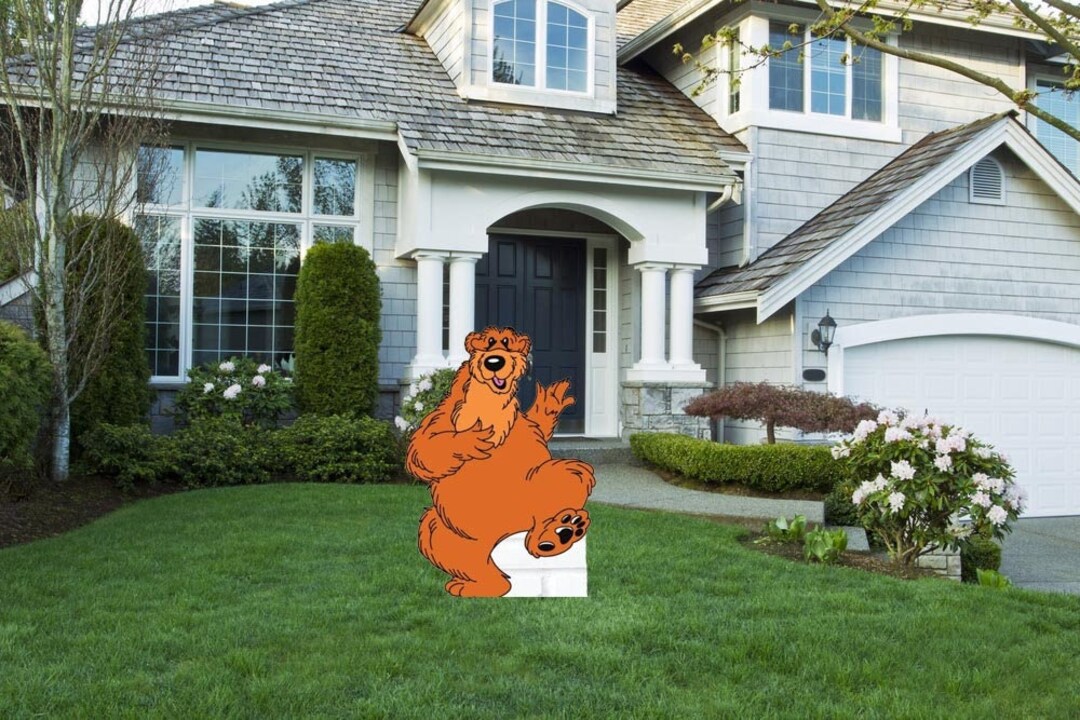 Hand Painted Bear in the Big Blue House Yard Art/ Bear Yard Art/ Wooden