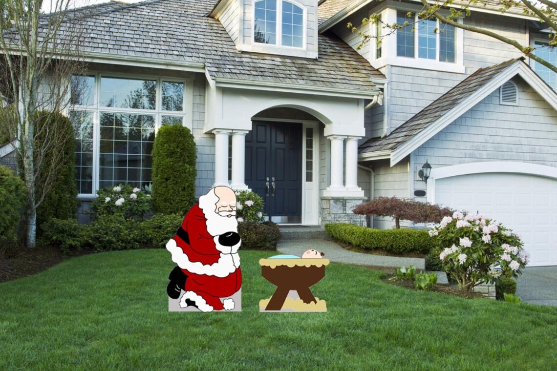 Santa Kneeling With Baby Jesus Yard Art/christmas Yard Art/ Etsy