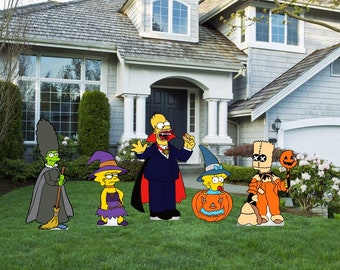 Hand Painted The Simpsons Halloween set of 5 yard art/ Christmas yard art/ Wooden yard art/ Halloween decoration/ Simpsons gift/ Halloween