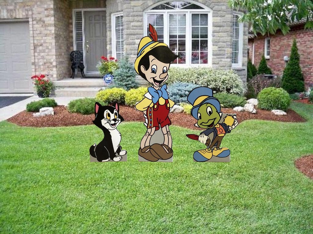 Hand Painted Disney Pinocchio, Jiminy Cricket and Figaro Yard Art